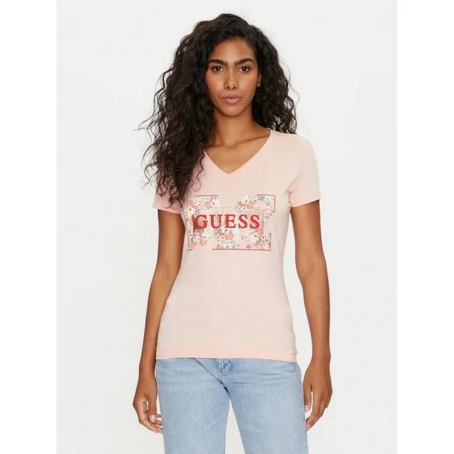 Camiseta Guess Rosa Logo Frontal...