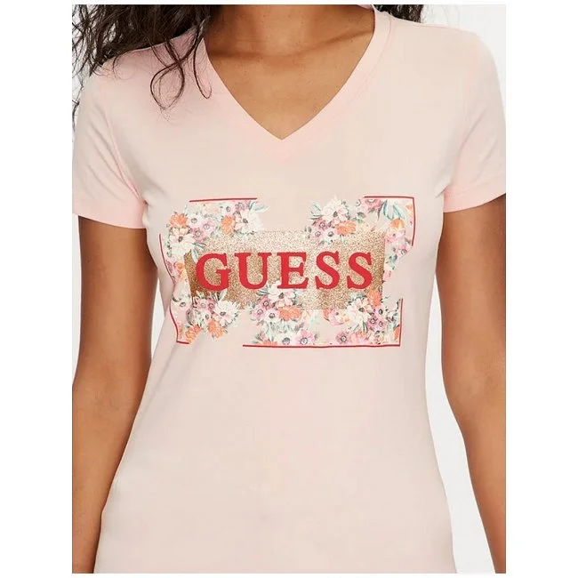 Camiseta Guess Rosa Logo Frontal...