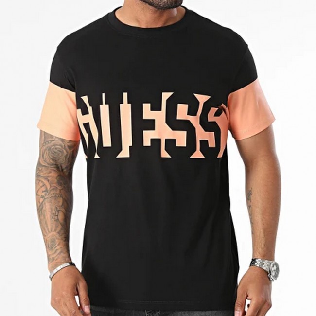 Camiseta Guess Hombre Negra y Naranja