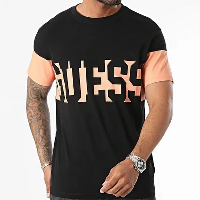 Camiseta Guess Hombre Negra y Naranja