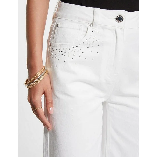 Pantalón Morgan Mujer Blanco Pedrería Pantalón Morgan Mujer Blanco Pedrería