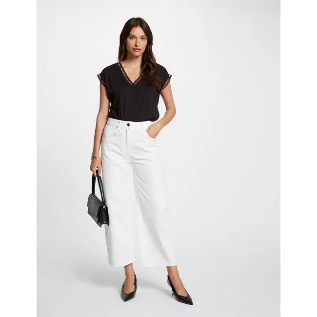 Pantalón Morgan Mujer Blanco Pedrería Pantalón Morgan Mujer Blanco Pedrería