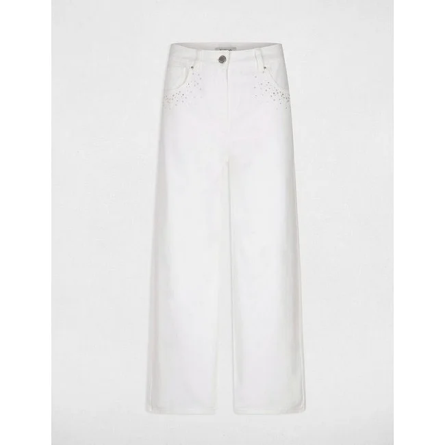 Pantalón Morgan Mujer Blanco Pedrería Pantalón Morgan Mujer Blanco Pedrería