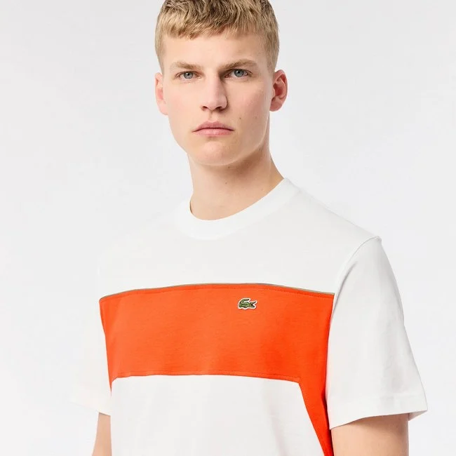 Camiseta Lacoste Hombre Blanca y Naranja