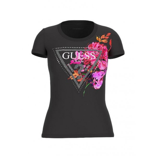 Camiseta Guess Mujer Negra Estampada