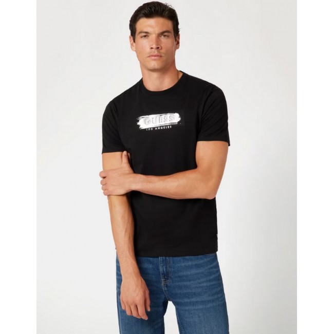 Camiseta Guess Negra Logo frontal Hombre