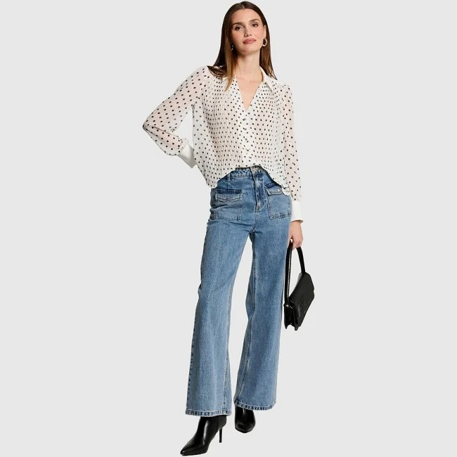 Camisa Morgan Blanca puntos Negros Mujer Camisa Morgan Blanca puntos Negros Mujer