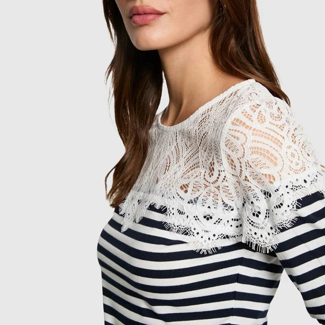 Camiseta Morgan Blanca y Negra Mujer Camiseta Morgan Blanca y Negra Mujer