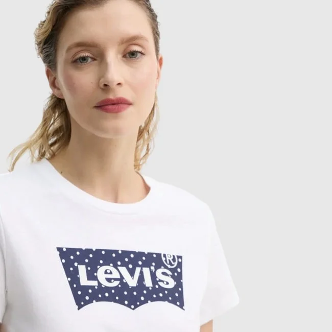 Camiseta Levi's Blanca y Azul Mujer