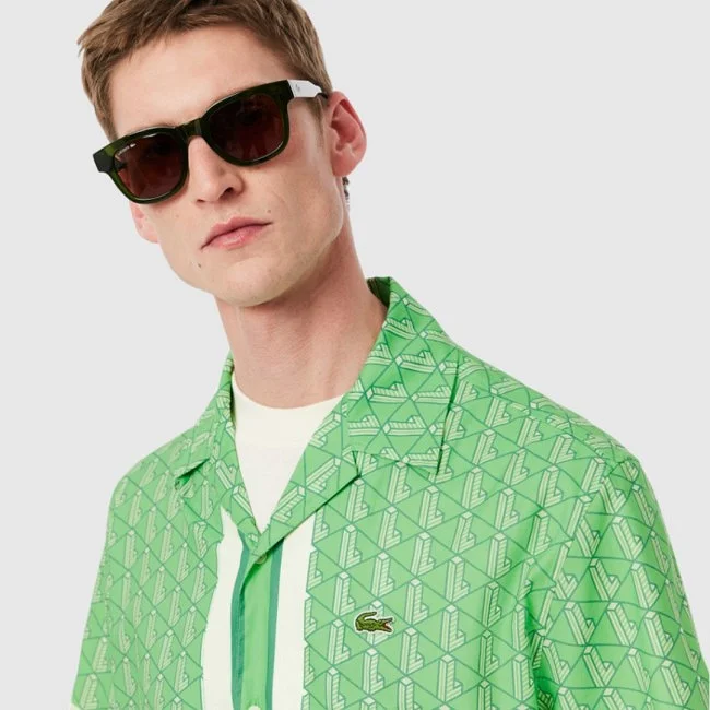 Camisa Lacoste Verde Estampada Hombre