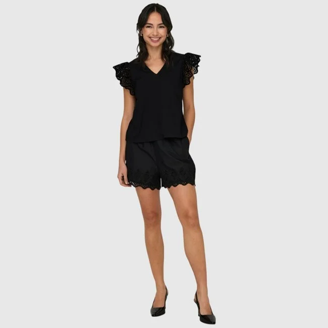 Camiseta ONLY Negra Mujer Manga Encaje
