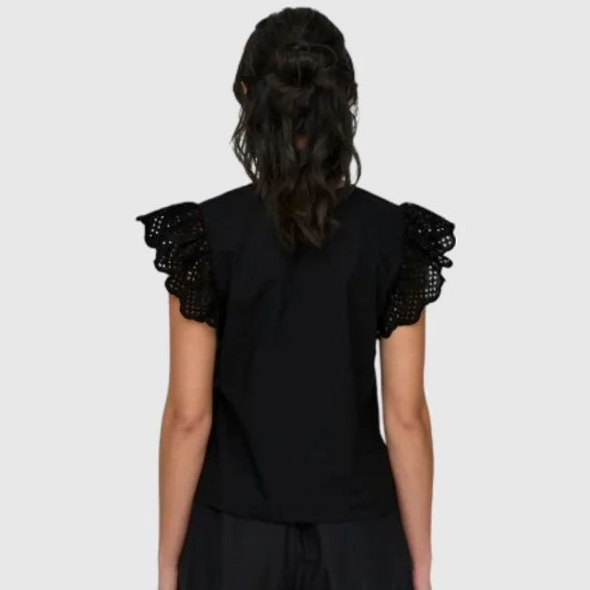 Camiseta ONLY Negra Mujer Manga Encaje