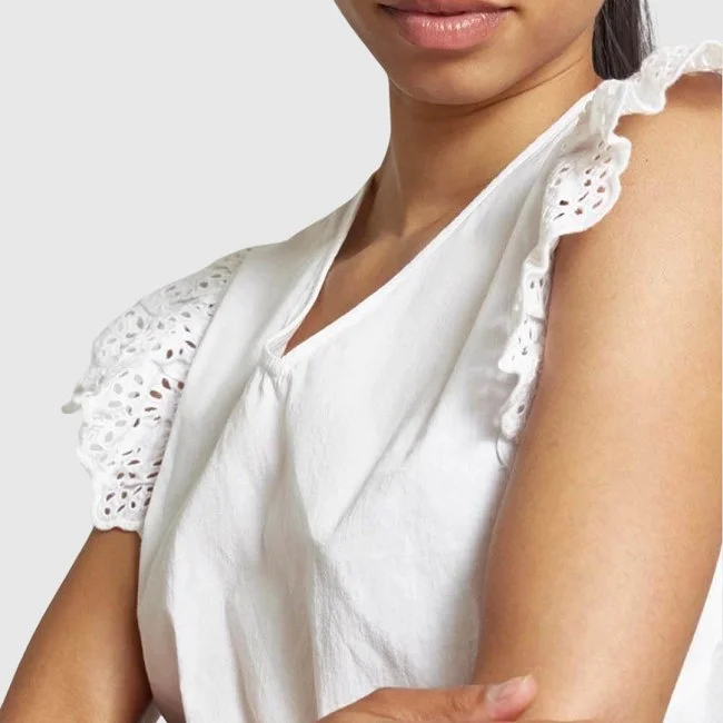 Camiseta ONLY Blanca Mujer Manga Encaje