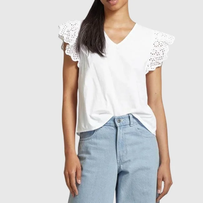 Camiseta ONLY Blanca Mujer Manga Encaje