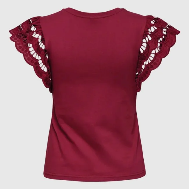 Camiseta ONLY Burdeos Mujer Manga...