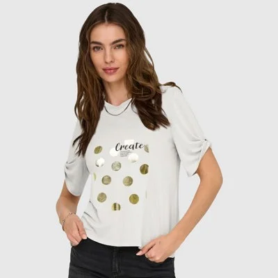 Camiseta ONLY Beige Mujer 2