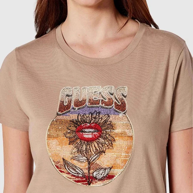 Camiseta Guess Marrón Mujer