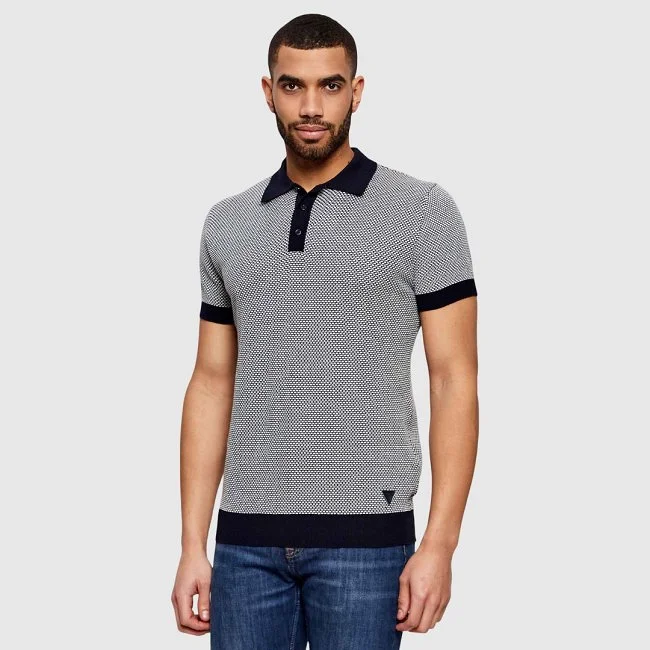 Polo Guess Azul Marino y Blanco Hombre