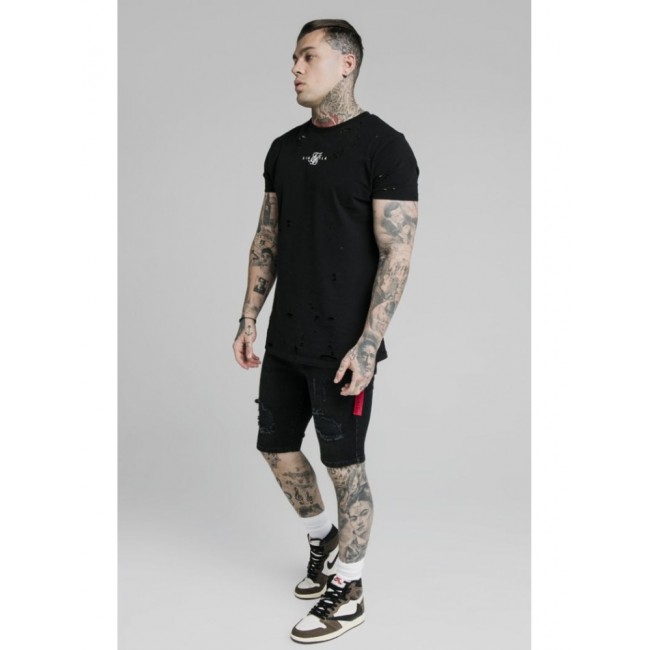 Bermuda Siksilk Distressed Denim Flight Short WASHEDBLAC