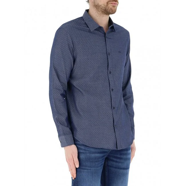 Camisa Armani Exchange Azul Estampada...